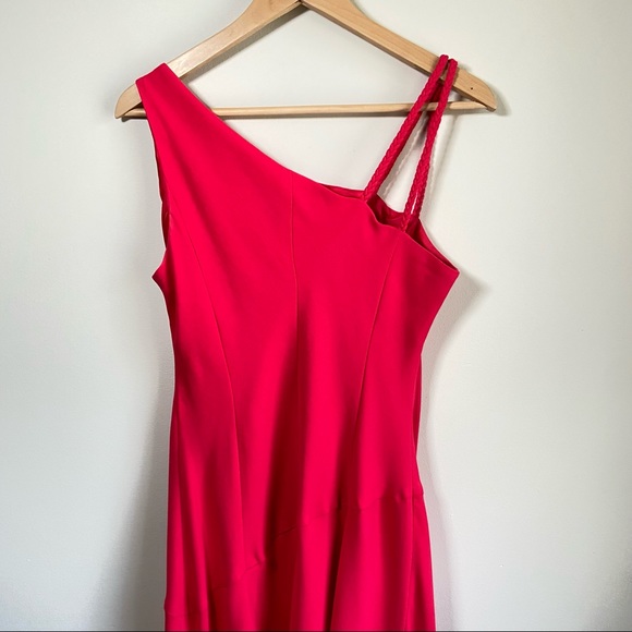 Evan Picone | Asymmetrical Pink Cocktail Dress | Radical Pink | Size 12 - Picture 3 of 6